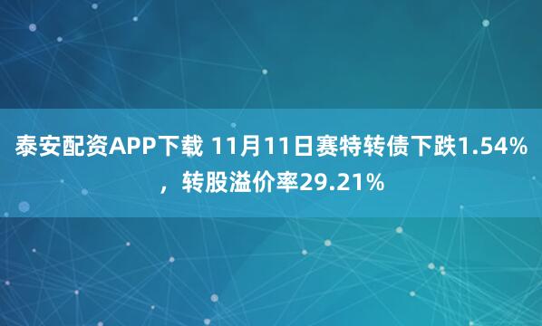 泰安配资APP下载 11月11日赛特转债下跌1.54%，转股溢价率29.21%