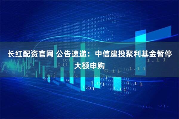 长红配资官网 公告速递：中信建投聚利基金暂停大额申购